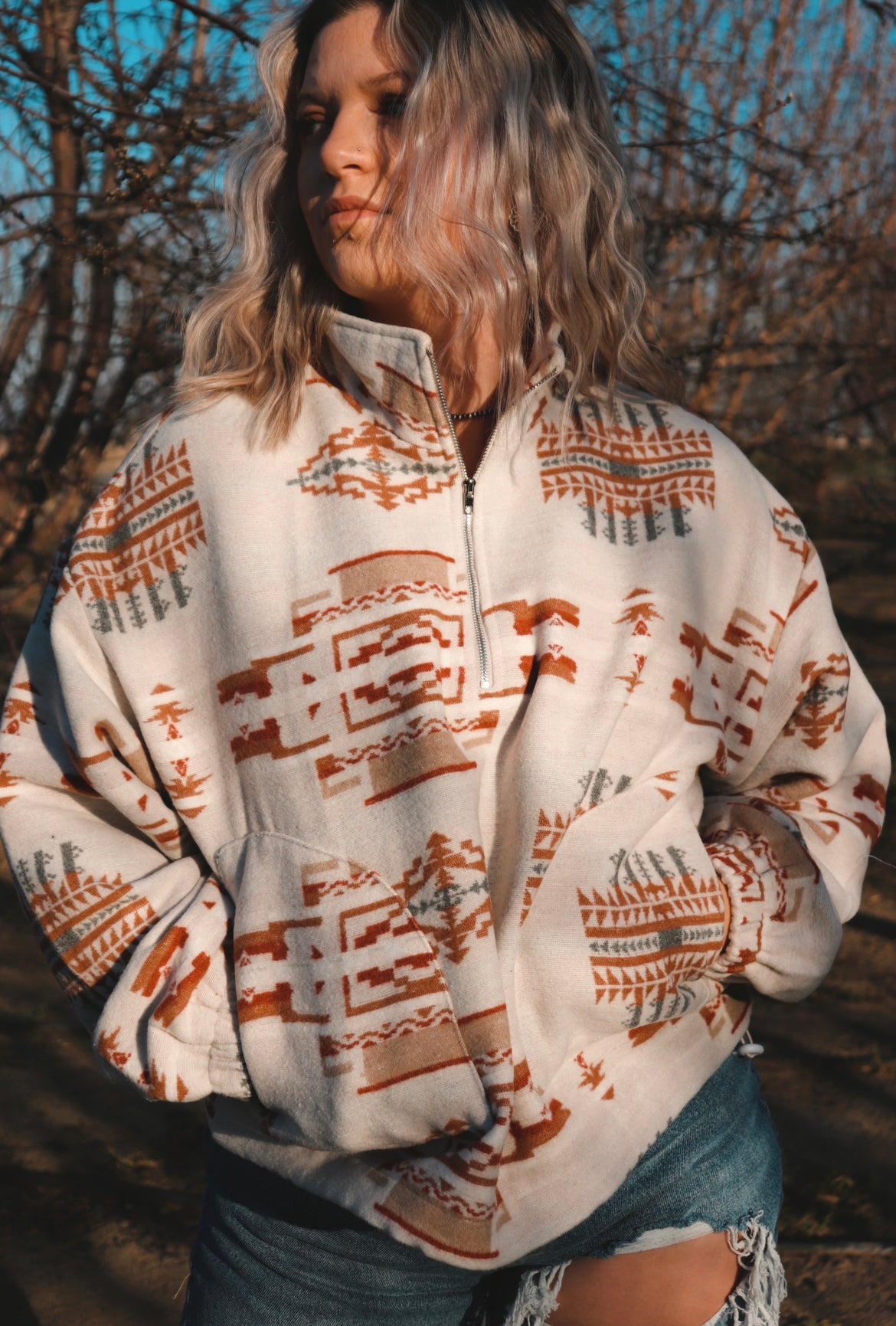 Taupe Aztec Pullover Fleece