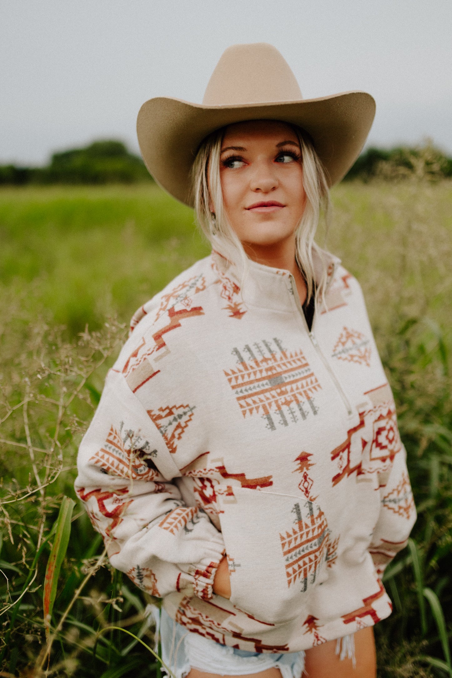 Taupe Aztec Pullover Fleece