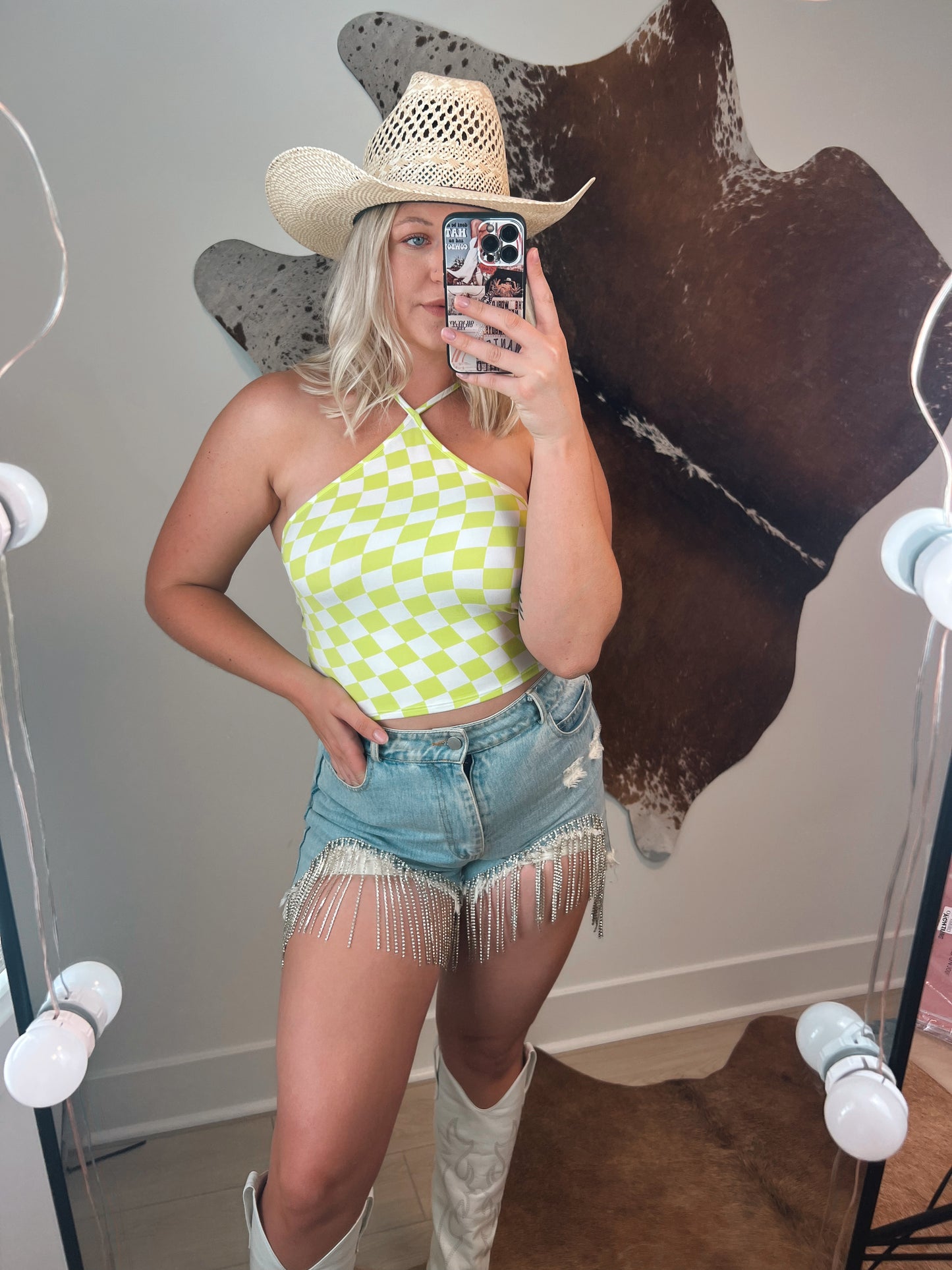 Lime Checkered Halter Top